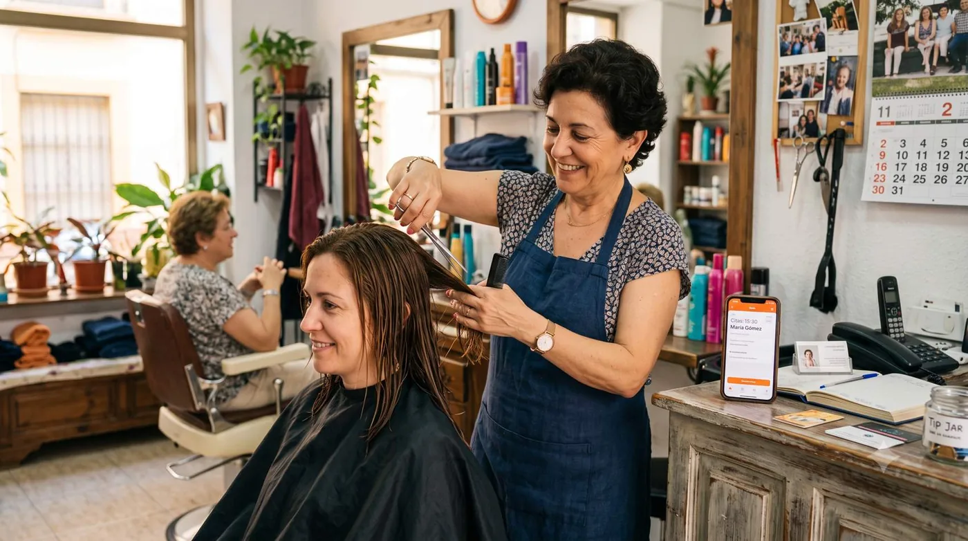 Peluquería atendida mientras trabaja